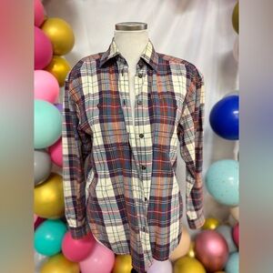 Vintage Liz Wear Plaid Button Up Shirt Long Sleeve Flannel Size Small